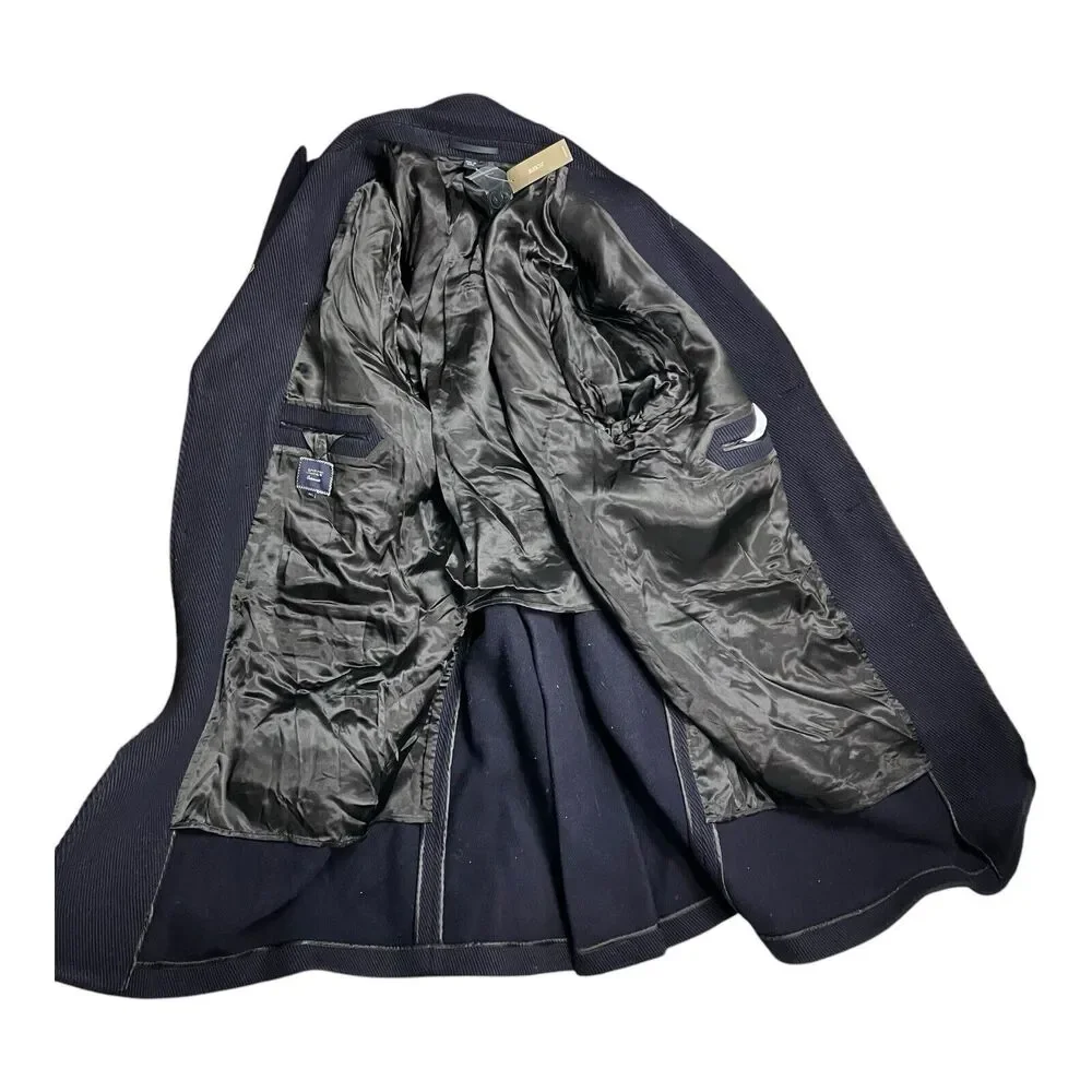 J Crew Coat Mens XXL Long Navy Wool Ludlow Topcoat‎ Heavyweight Peak Lapel BS472